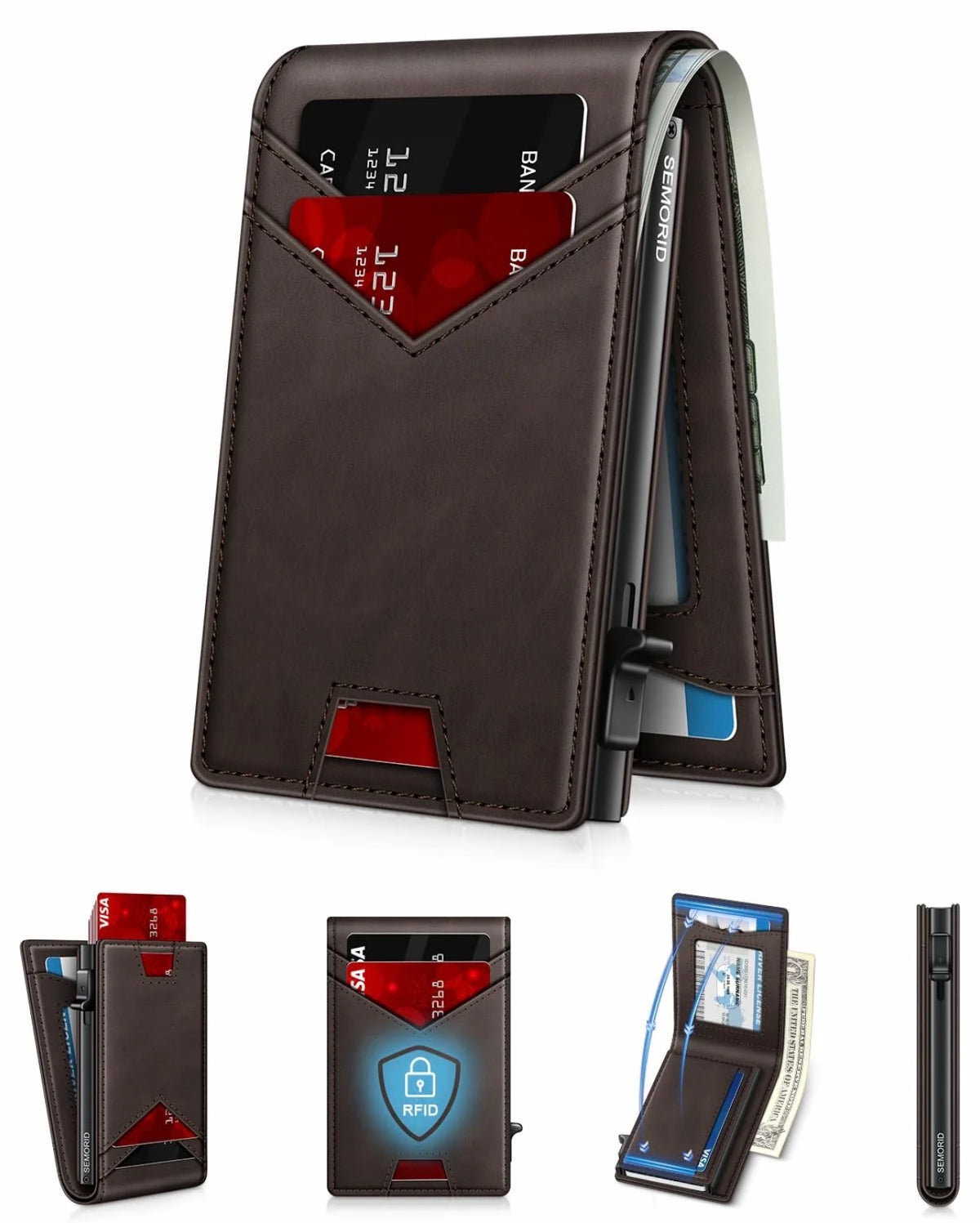 Valtro™ Pop-Up RFID Wallet (Dark Brown Leather)