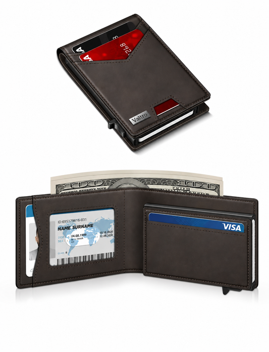 Valtro™ Pop-Up RFID Wallet (Dark Brown Leather)