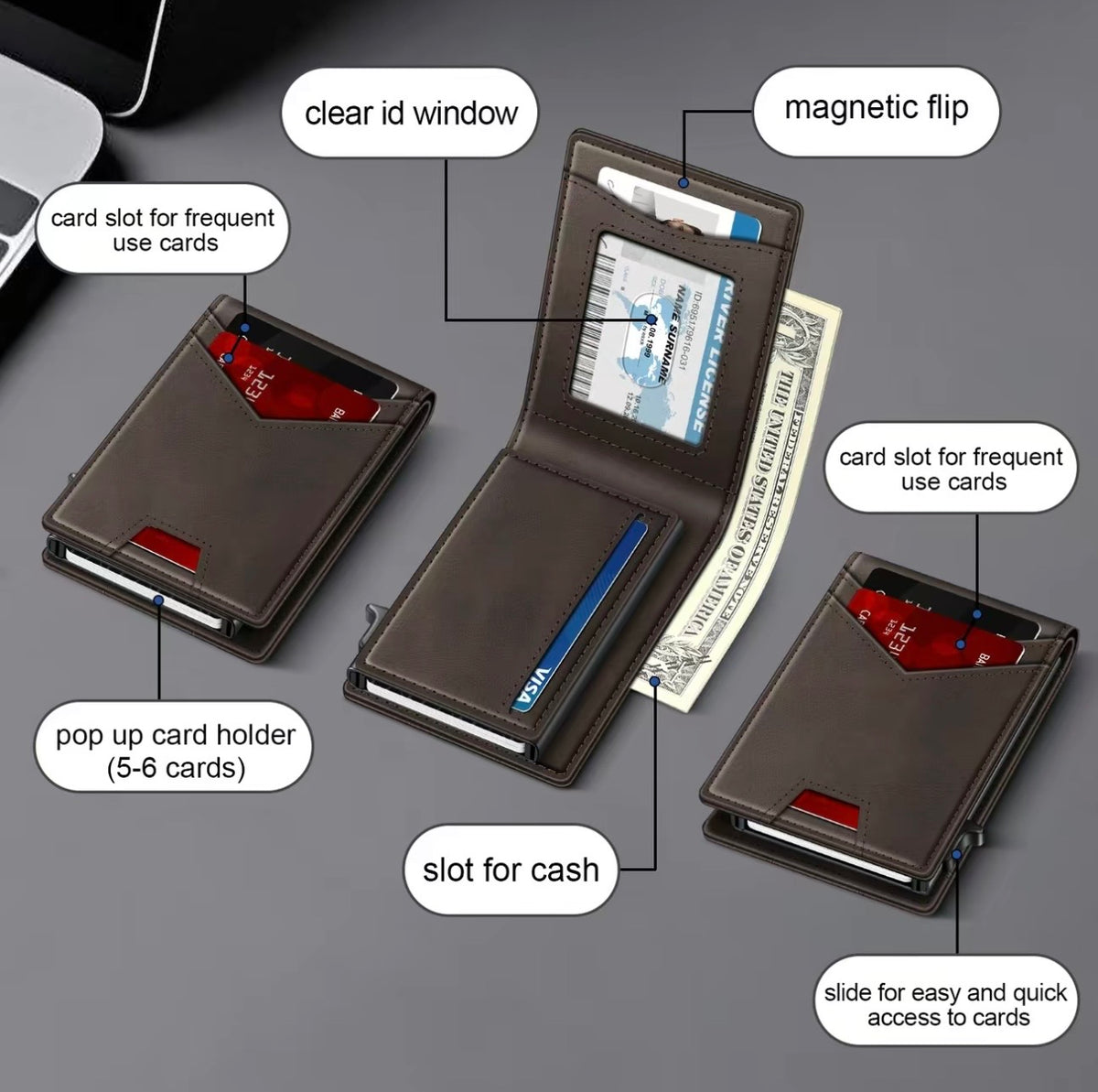 Valtro™ Pop-Up RFID Wallet (Dark Brown Leather)